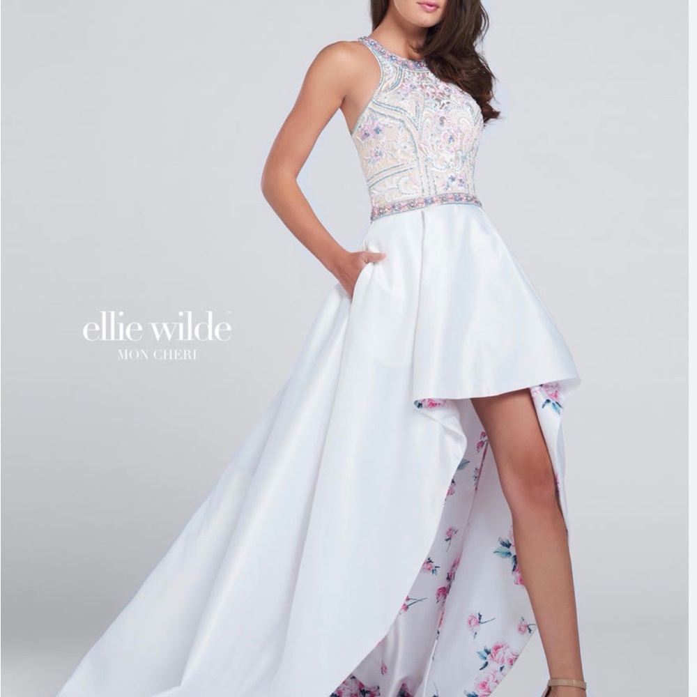 Ellie Wilde Floral Embellished High-Low Dress